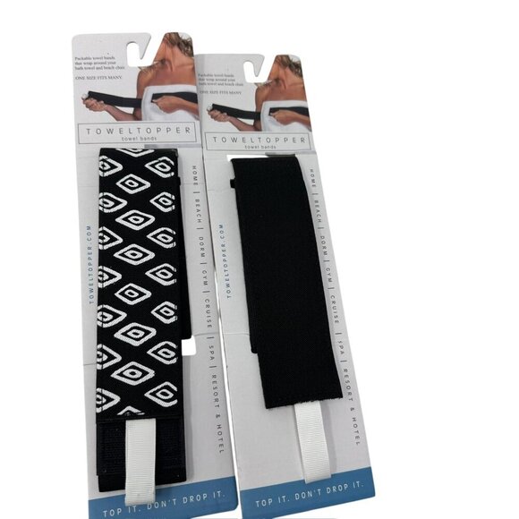 New Towel Topper SET OF 2 Bath Beach Towel Elastic Bands Adobe Print Black White - Picture 1 of 7